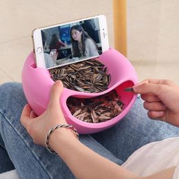 Bowls Lazy Snack Bowl Plastic Double-Layer Fruit Plate Storage Box With Mobile Phone Bracket Chase Artefact