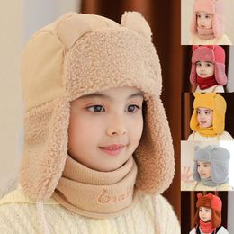 Bow Ties 2022 Kid Cute Windproof Bonnet Children Warm Cap Plush Earflap Ear Protection Face Hat Fur Snow Caps