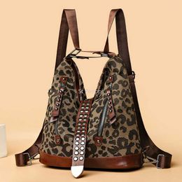 Evening Bags Leopard Print Multifunctional Backpack Women's 2022 Fashion Shoulder Bag Large Capacity Versatile Canvas Lady Messenger