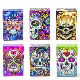 Colourful Plastic Skull Multiple Pattern Cigarette Case Dry Herb Tobacco Cigarette Holder Storage Box Automatic Cover Portable Smoking Stash Container DHL