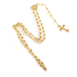 Colliers pendants Catholic Jésus croix déesse 18K Gold plaqué Collier long rosaire à la mode pour hommes