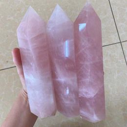 Decorative Figurines Natural Pink Rose Quartz Crystal Obelisk Wand Point Healing Single About 600-690 G