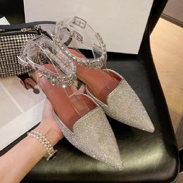 Begum Crystal Embellished Buckle Stain Spool Flat Sandals Women's Luxury Designer Dress Shoes Evening Backless Sandals