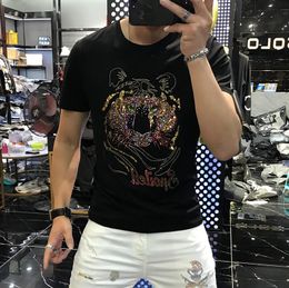 Men's Clothing Short sleeve Tees Mens T-Shirts Summer simple Embroidery Hot drilling highs quality cotton Casual solid Colour T-shirt Men Fashion Top