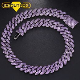 Chokers 20mm Heavy 3 Row Crystal Black Miami Cuban Chain Box Clasp Link Purple Cubic Zirconia Necklace Choker Hip Hop Men Jewellery 221119