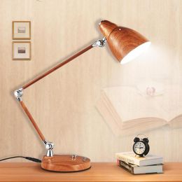 Table Lamps Study LED Learning Desk Lamp Light Student Eye Protection Reading Wood Grain Work Brown Energy Saving