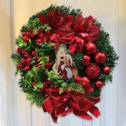 Decorative Flowers Christmas Wreath Door Wall Decor Xmas Ornament Holy Family Artificial