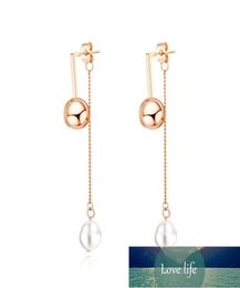 kpop pearl bead stainless steel stud earrings for women fashion rose gold chain tassel jewelry accessories kolczyki damsk Factory 5520626