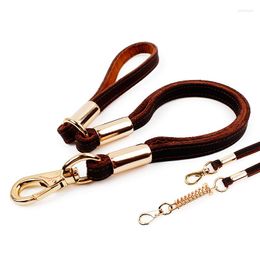 Dog Collars High Quality Leather Pet Traction Rope Cowhide Chain Leash Harness Dogs Accessories No Spring/with Spring