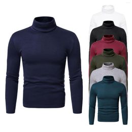 Men's T Shirts Turtleneck Long Sleeve Solid Colour Stretch Slim Fit Bottoming Top Blouse Colour Elastic Slim-fit Mid-colla