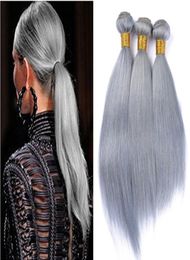 Jungfrau Brasilianisch silbergraues menschliches Haar Erweiterungen 3pcs Silky Straight Virgin Remy Hairwesert reine graue Farbe menschliches Haar Bündel 2403919