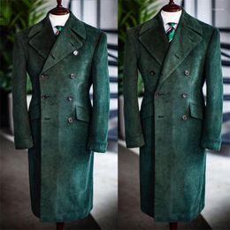 Men's Suits Corduroy Men Suit Overcoat Green Winter Long Blazer Double Breasted Party Prom Tailor Made Jacket Costume Homme