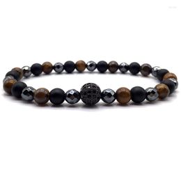 Strand Vintage Round Ball Charm Bracelet Men Luxury Handmade Tiger Eye Stone Hematite Matte Beaded For Jewellery Gift