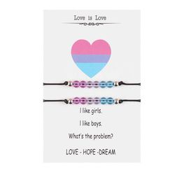 Charm Bracelets Personality Three-color Acrylic Round Bead Woven Adjustable Same-sex Couple Card Bracelet