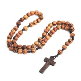 Handmade Jewellery Wholesale Wooden beads Catholic wooden beads Christ Jesus Cross Necklace religious male and female Pendant Chain