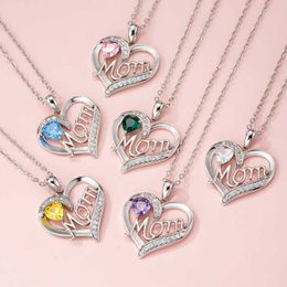 Simple MOM Heart Pendant Mother's Day Birthstone Necklace Daughter Gifts To Mother