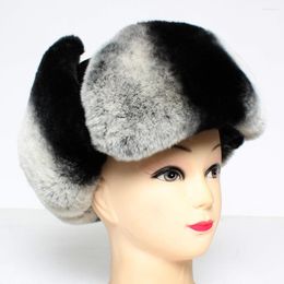 Berets 2022 Winter Genuine Rex Fur Hat Men/Women Warm Natural Bomber Hats Fashion Real Sheepskin Casual Caps