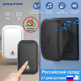 Doorbells Awapow Self Powered Waterproof Wireless Smart Home Without Battery With Ringtone 150M Remote Receiver Bell 221119