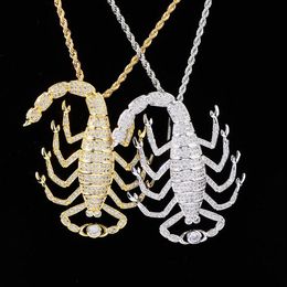 18k Gold Tier 3D Scorpion Anhänger Halskette aus Zirkon mit Seilkette für Männer Frauen Chram Hip Hop Schmuck Geschenk220a