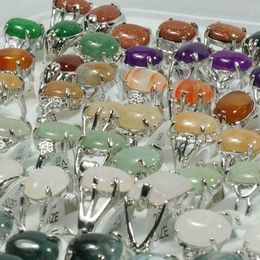 Wholesale Bulk Jewelry Gem Stone Rings For Women Men Mix Tiger Eye Stone Moss Agate Rose Quartz Aventurine Carnelian