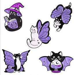 Cartoon Jewelry Brooches Purple Magic Cat Butterfly Bat alloy paint brooch Metal badge pin