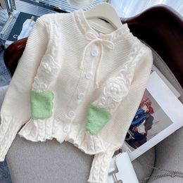 Cropped Sweater Women Knitted Cardigan Sweater Bow Floral Fashion Patchwork Clothes Casual New Sweet Cute Single Breasted 2023