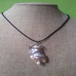 Schöne riesige 50 -mm -natürliche Barock südseerosa Purpur Meerjungfrau Perlen Anhänger Halskette2565