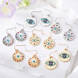 Evil Eye Dangle Earrings Colorful Crystal Turkish Blue Eye Pendant Earring For Women Jewelry