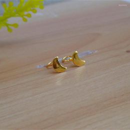 Stud Earrings 999 Real 24K Yellow Gold Women Luck Smooth Moon 0.68g 4mmW Beauty