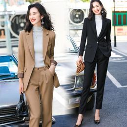 Women's Two Piece Pants Long Sleeve Women's Slim-Fit Figure Flattering Blazer Plus Size Solid Colour Black Suit Two-Piece Set Uniform