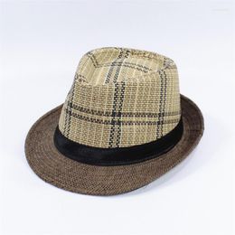 Berets 202205-shi Classic British Plaid Couple Small Brim Summer Drop Paper Grass Fedoras Cap Men Women Panama Jazz Hat