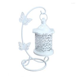 Candle Holders N80B Elegant Rattan Butterfly Hanging Night Light Hollow Candlestick Wrought Iron Electric Home Furnishing Lamp El Restaurant
