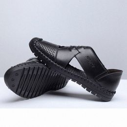 Atmungsaktive Sommer Männer Hohlloch Rutschfeste Sandalen Atmungsaktive Split Sandale Leder Trend Knöchel Wrap Herren Casual Loafer Schuh Großhandel Schuhe 76EN #