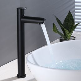 Bathroom Sink Faucets Basin Faucet Matte Black Modern 304 Stainless Steel Waterfall Tall Lavatory Vessel Tap Single Lever Cold Water 221121