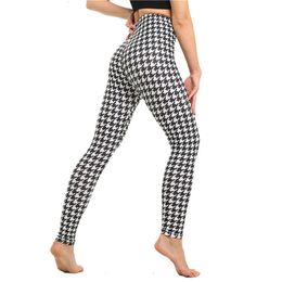 Womens Leggings YRRETY High Waist Pants Fitness Graffiti Women Fashion Houndstooth Push Up Running Elastic Trousers Stripe Dot Bottom 221121