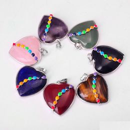 Pendant Necklaces Heartshaped Ring Face With 7Color Gemstone Pendant Necklace European And American Women Models Drop Delivery Jewel Dhaeb