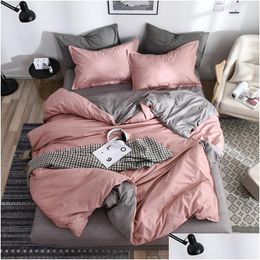 Bedding Sets Ab Side Bedding Solid Simple Modern Duvet Er Set King Queen Fl Twin Bed Linen Brief Flat Sheet Drop Delivery Home Garde Dh0Hu