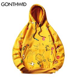 New Japanese Anime Graffiti Print Hooded Sweatshirts Streetwear Hip Hop Harajuku Casual Pullover Hoodies Mens Fashion Tops