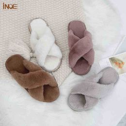 INOE Warm Soft Plush Fur Women Casual Winter Slippers Cosy Briefs On Home Shoes Faux Rabbit Fur Comfortable Home Leisure Flats J220716