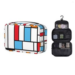 Cosmetic Bags Kawaii Piet Mondrian Minimalist De Stijl Travel Toiletry Bag For Women Hanging Modern Art Makeup Organizer Dopp Kit