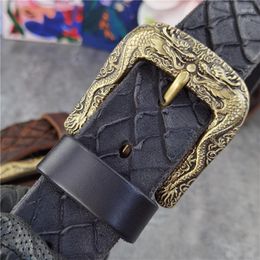 Belts Brass Belt Buckle Men's Double-Sided Use Hand Carving Designer Ceinture Homme Luxury Men Leather MBT0600