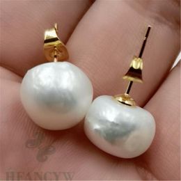 Stud 12-14MM Mabe White Baroque Pearl 18K Gold Earrings Classic Ma Bei Personality Gorgeous Delicate 221119