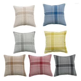 Pillow Square Plaid Throw Covers Linen Woven Cover Pillowcase Case For Sofa Couch Bedroom Car