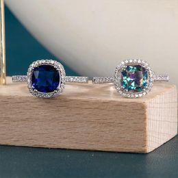 Wedding Rings 2022 Personality Elegant Women Ring With Blue Color Stone Finger Romantic Birthday Gift For Girlfriend Zircon Jewelry