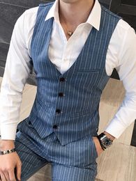 Mens Suits Blazers Left ROM Size S5XL Fashion Boutique Cotton Stripe Wedding Dress Suit Vests Male Slim Business Vest Waist Coat 221121