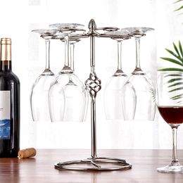 Tabletop Wine Racks Goblet Holder Wine Cup Rack Red Wine Glass Cup Standing with 6 Hooks Stainless Steel Hanging Drinking Glasses Rack 221121