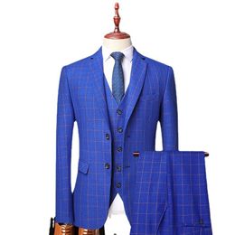 Men's Suits Blazers Boutique Blazer Vest Trousers Italian Style Fashion Business Elegant Gentleman Plaid Slim Casual Dress 3-piece Set 221121