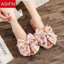 Asifn Cute Flowers Women Slippers Casual Flowers Big Arch Linen Ultralight Indoor Sandals Women Soft Slippers Japanese Style J220716