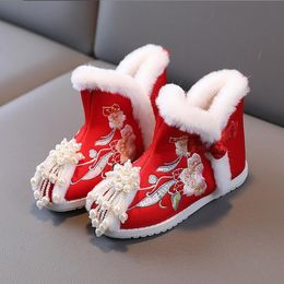 Boots Winter Retro Girls Hanfu girls embroidered shoes Children's Shoes plus velvet thick cotton ankle boots 25 36 221121