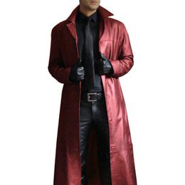 Men's Jackets Trench Coat Men's Leather Vintage British Style Windbreaker Handsome Solid Colour Slimfit Overcoat Long Jacket Plus Size S5XL 221121